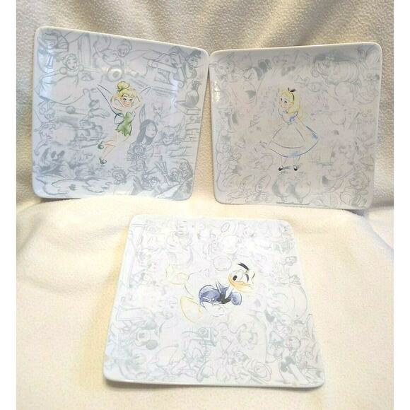 (3) Square ceramic Disney Store Studio Collection Sketch Plates Alice and 2 more - Picture 1 of 12